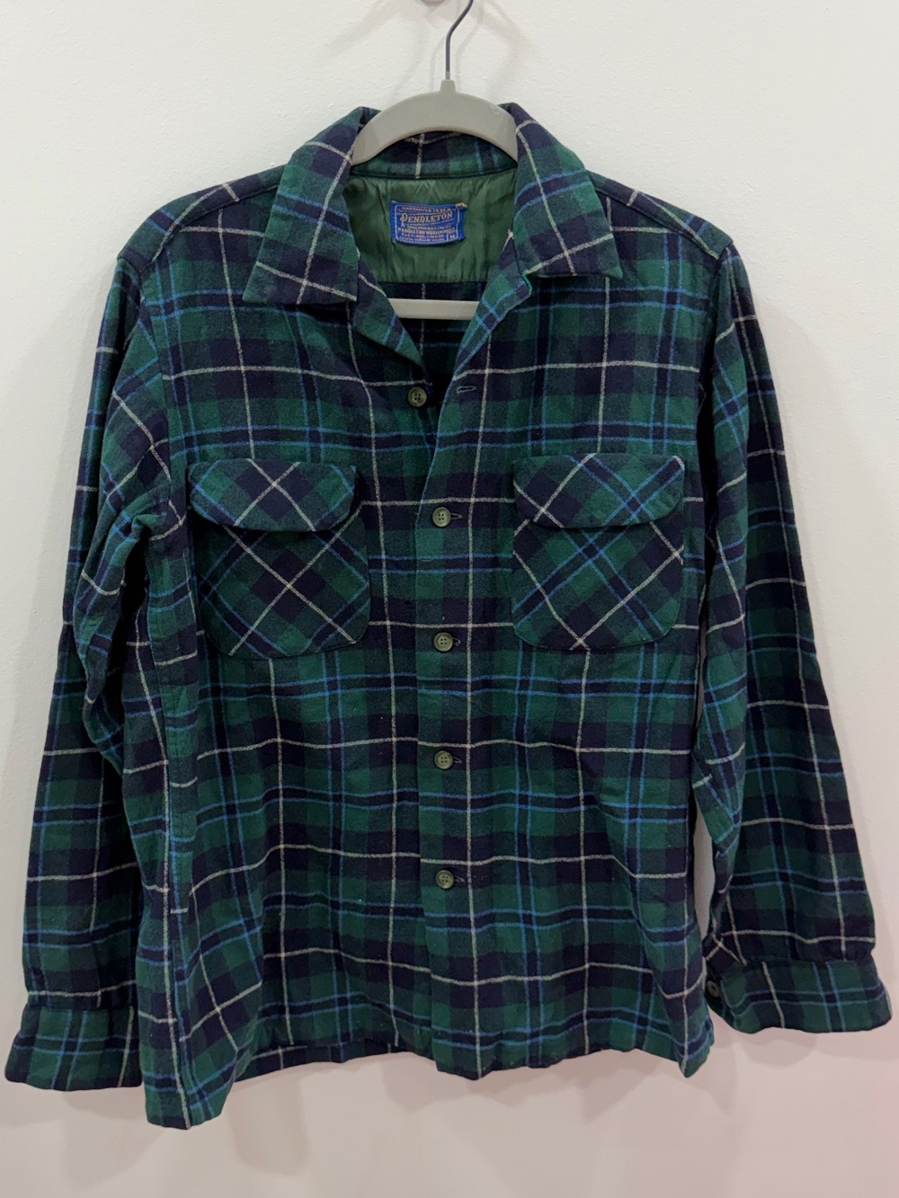 Women’s Pendleton Green and Blue Plaid Shirt Size M Wool